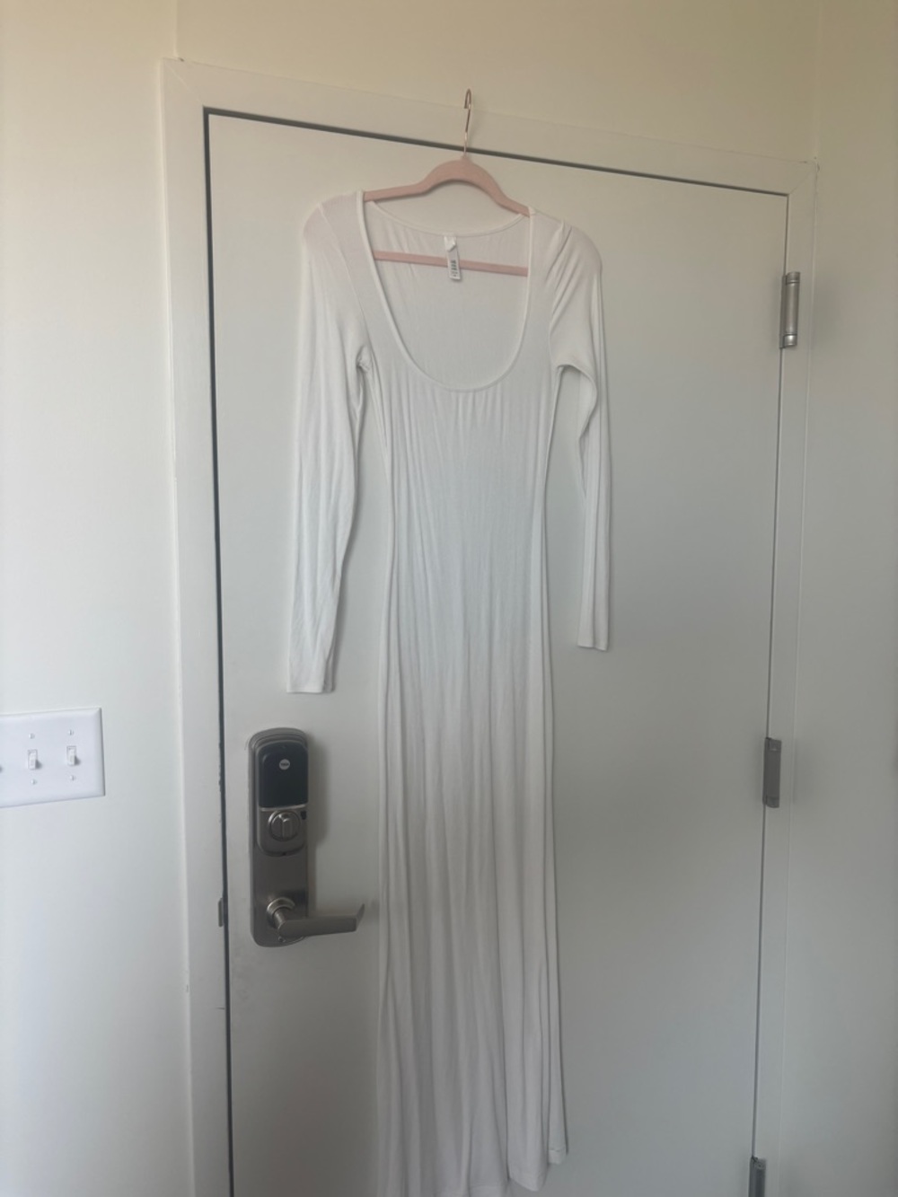 SKIMS White Long Sleeve Scoop Neck Maxi Dress